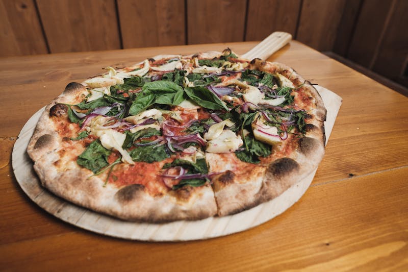 Vegan Garden Harvest pizza with seasonal vegetables